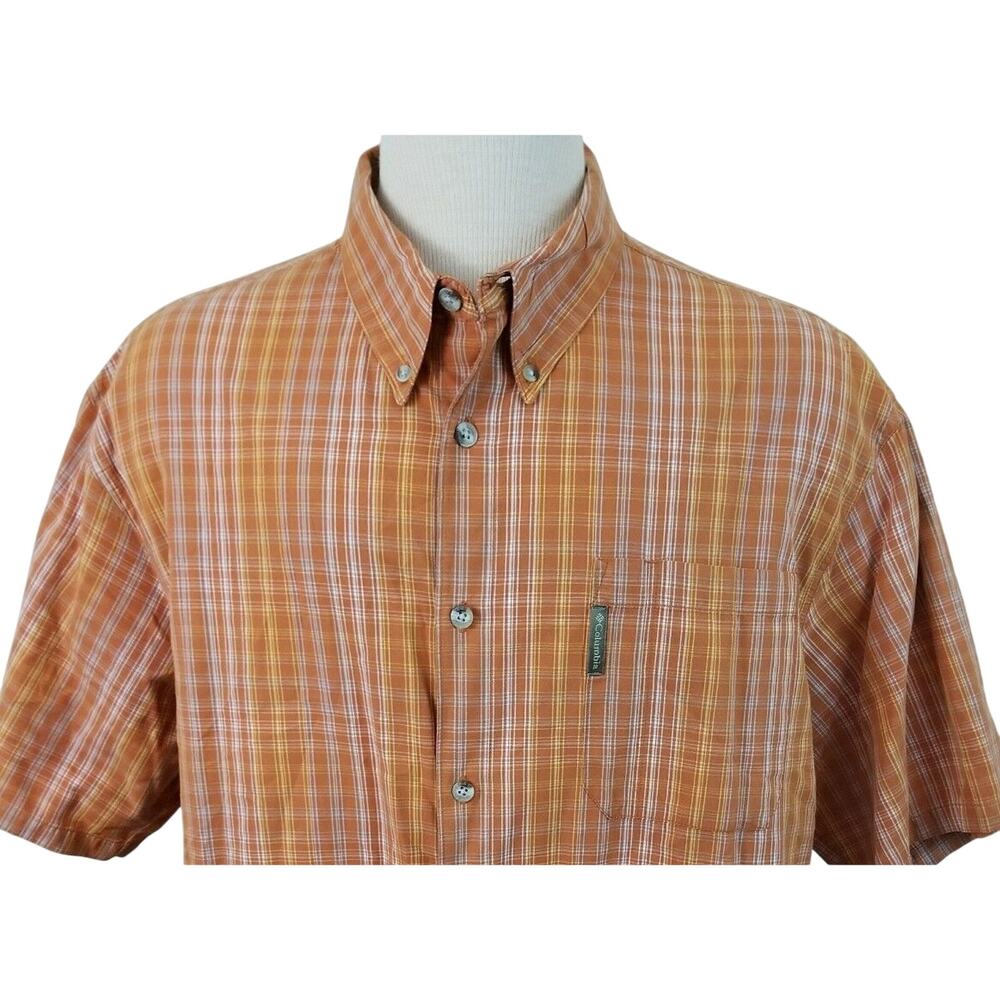 Columbia Sportswear Orange Plaid Button Front Shirt size XL 12921-0405